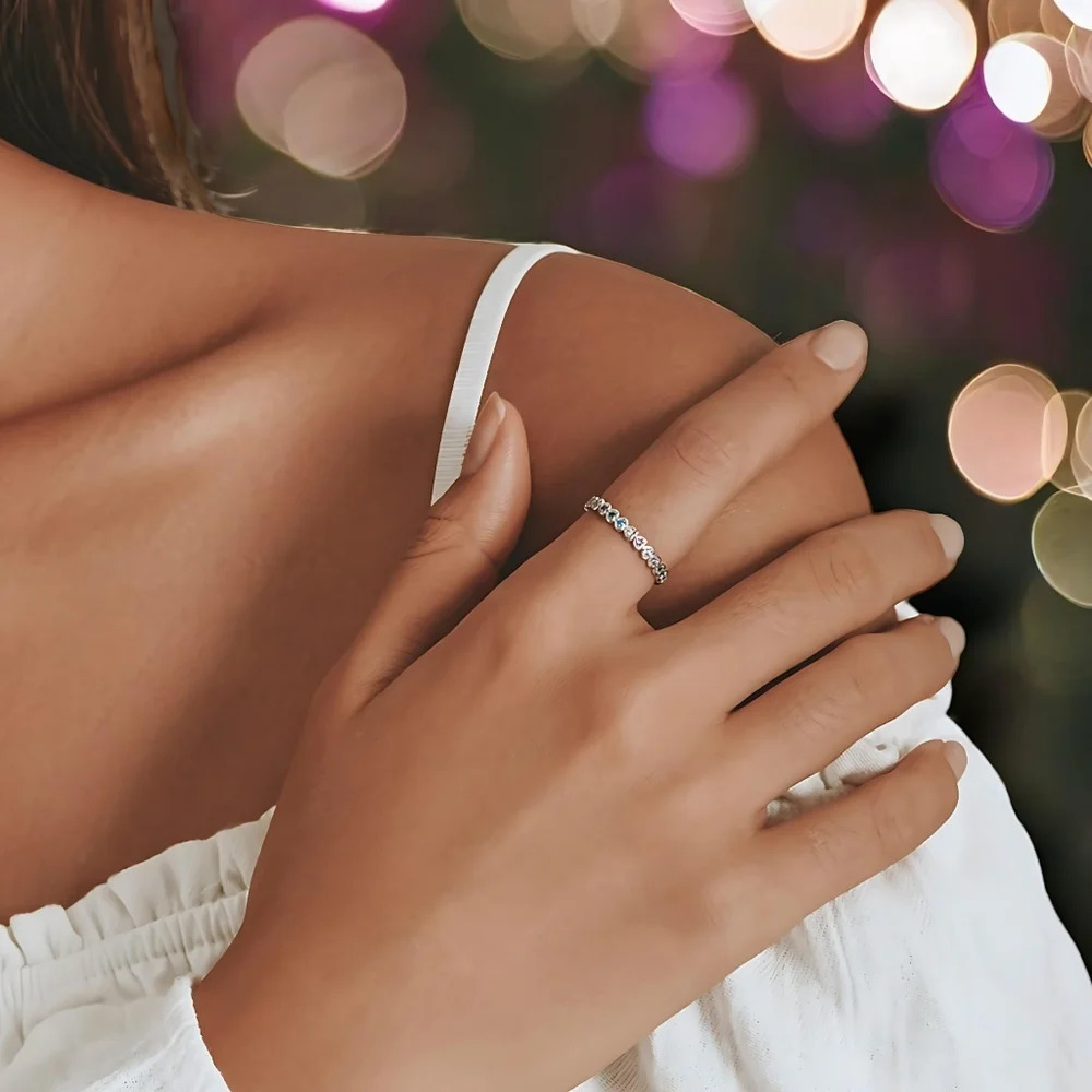 Rainbow Heart Ring S925 Sterling Silver Dainty Minimalist Bundle Offer Sz 7.5 - Picture 5 of 12